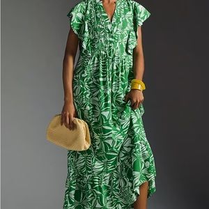 Anthropologie Maeve Green White Floral Maxi
Dress XL